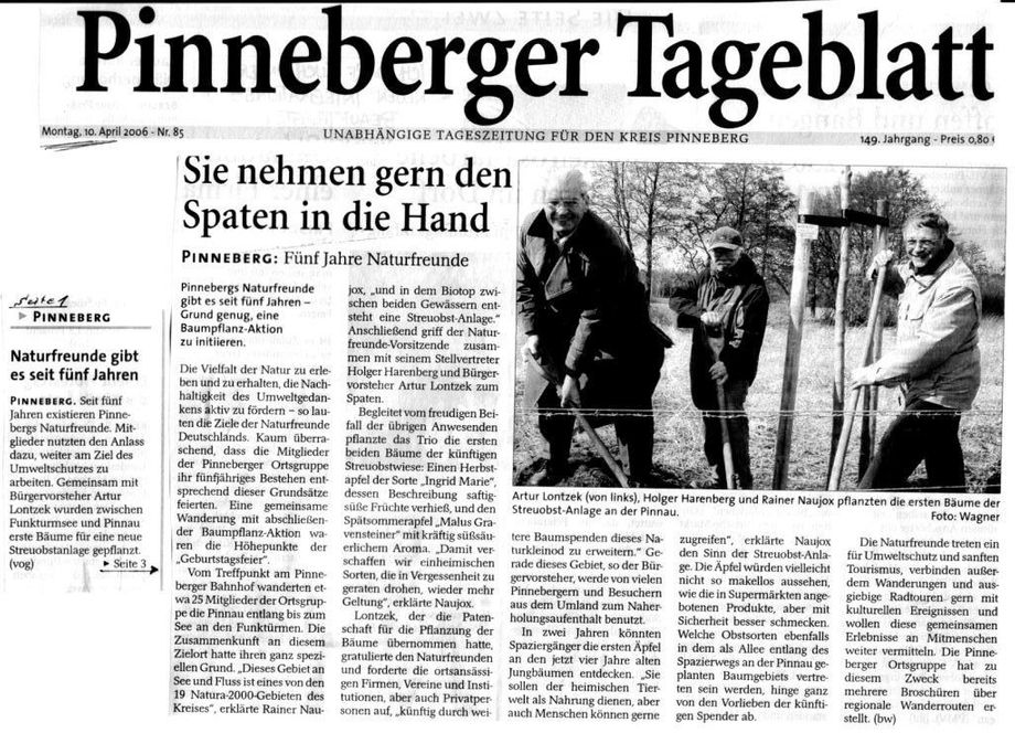 Erster Bericht im Pinneberger Tageblatt am 10. April 2006