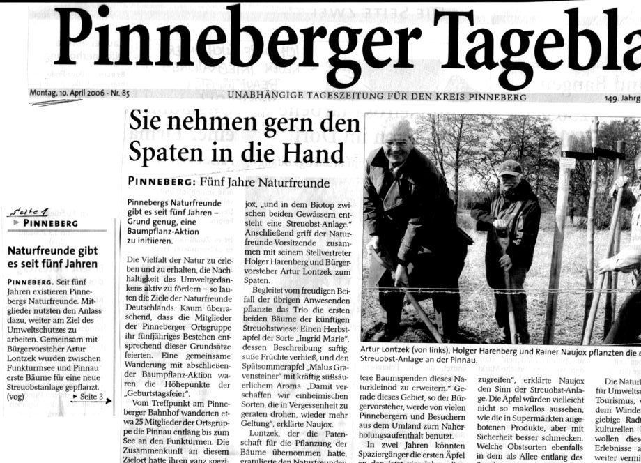 Erster Bericht im Pinneberger Tageblatt am 10. April 2006